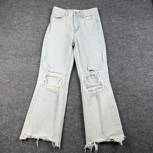 Vervet Jeans Womens 25 Light Wash High Rise Wide Leg Distressed Raw Hem Denim